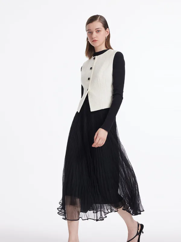 Single-Breasted Vest And Sheath Sweater And Tulle Skirt Three-Piece Set sold by Goelia