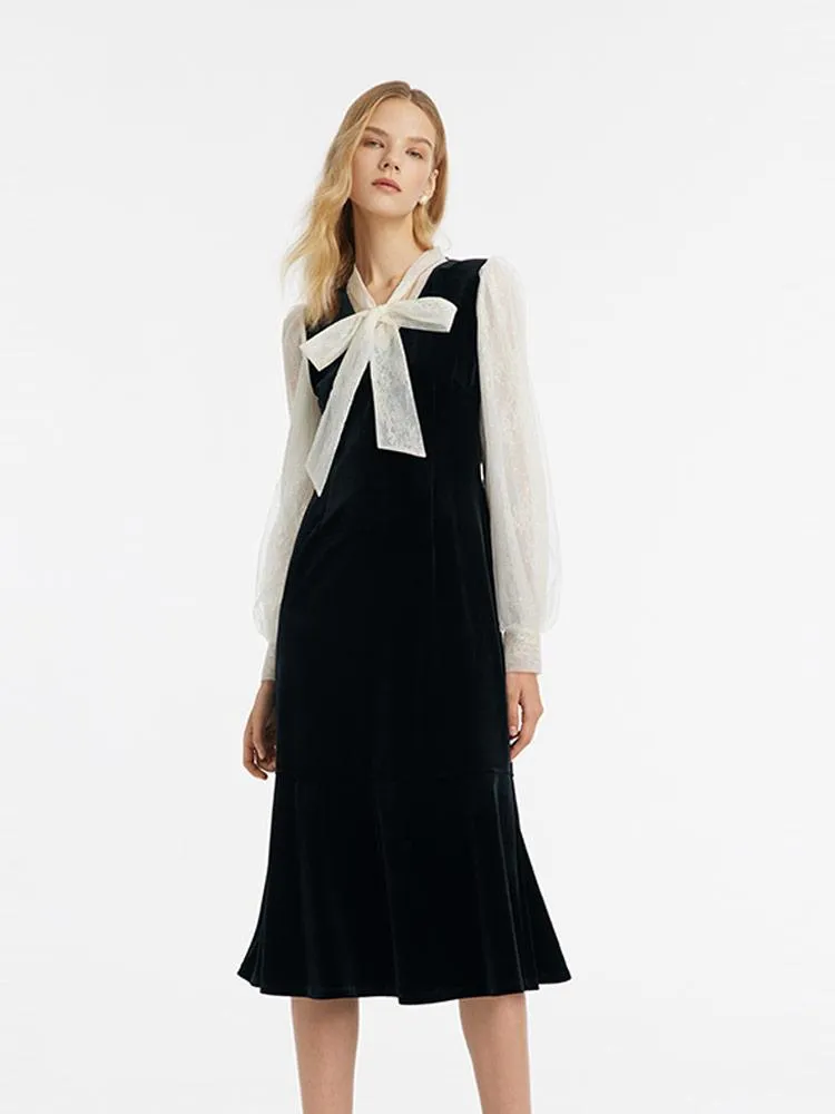 Lace Patchwork Velvet Women Midi Dress sold by Goelia product image thumbnail 3