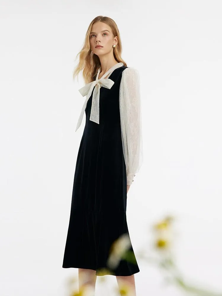 Lace Patchwork Velvet Women Midi Dress sold by Goelia product image thumbnail 5