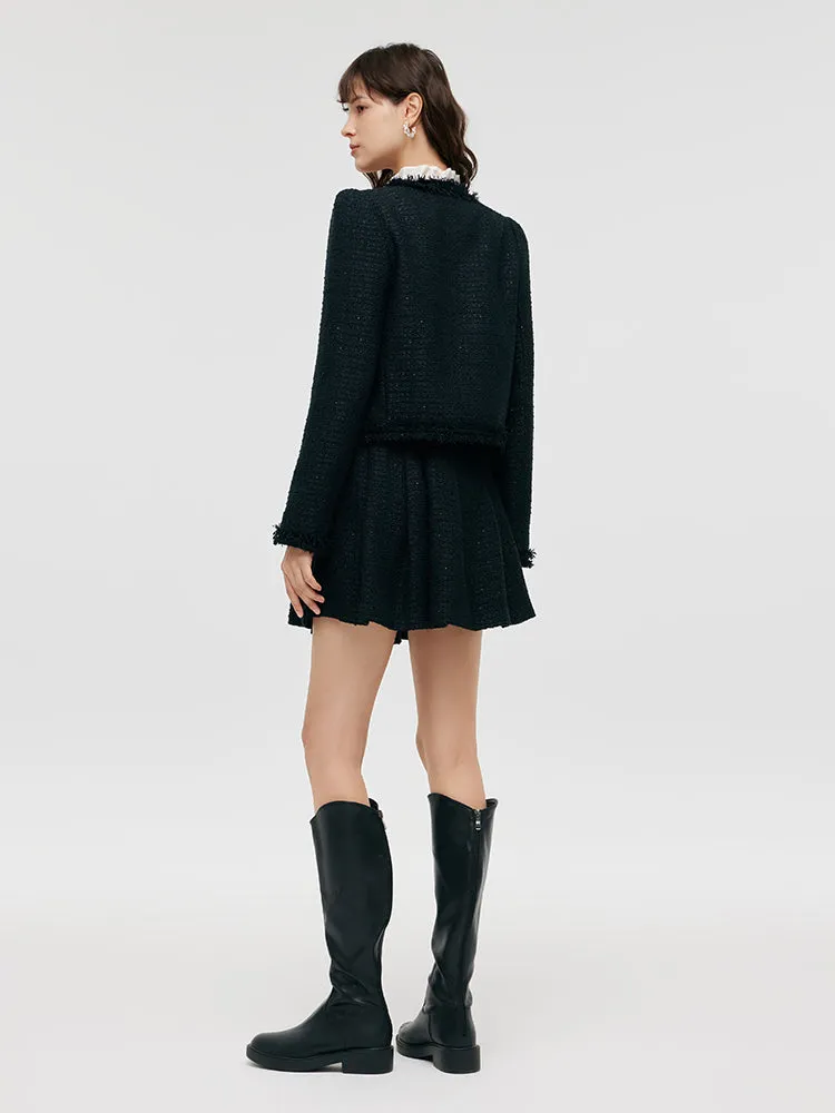 Tweed Fringe V-Neck Women Crop Jacket sold by Goelia product image thumbnail 3