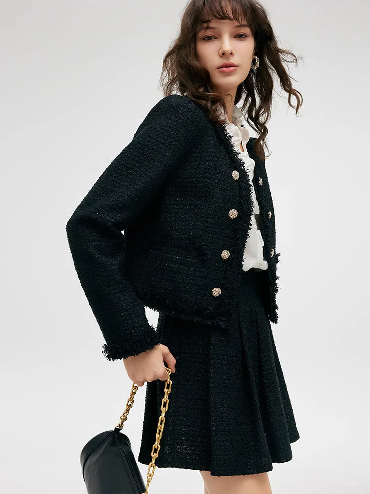 Tweed Fringe V-Neck Women Crop Jacket sold by Goelia product image thumbnail 4