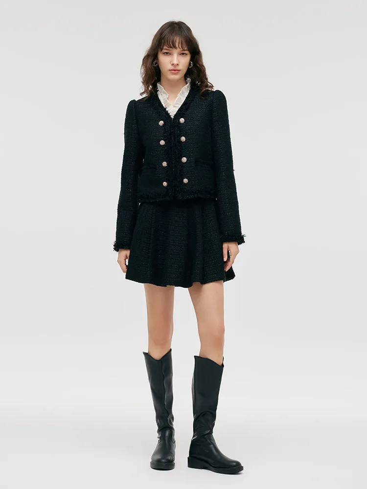 Tweed Fringe V-Neck Women Crop Jacket sold by Goelia product image thumbnail 2