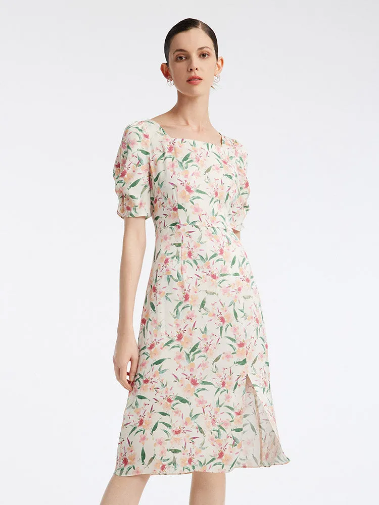19 Momme Silk Floral Square Neck Midi Dress sold by Goelia product image thumbnail 3