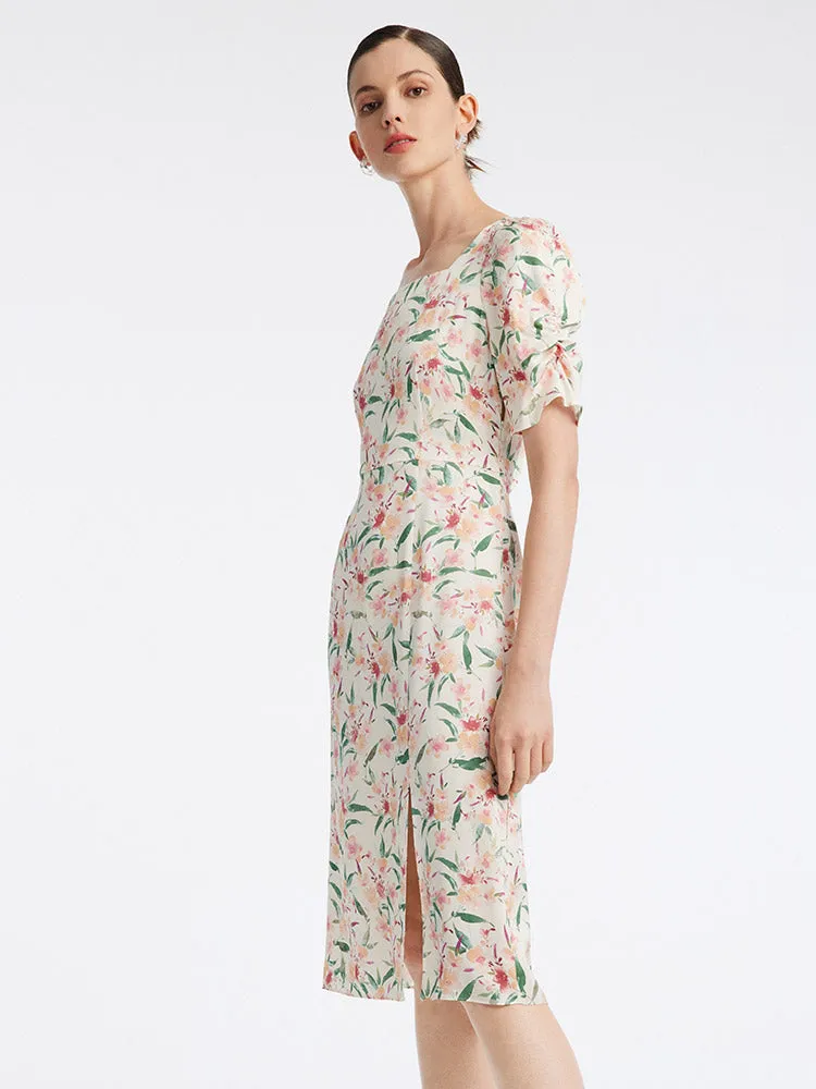 19 Momme Silk Floral Square Neck Midi Dress sold by Goelia product image thumbnail 4