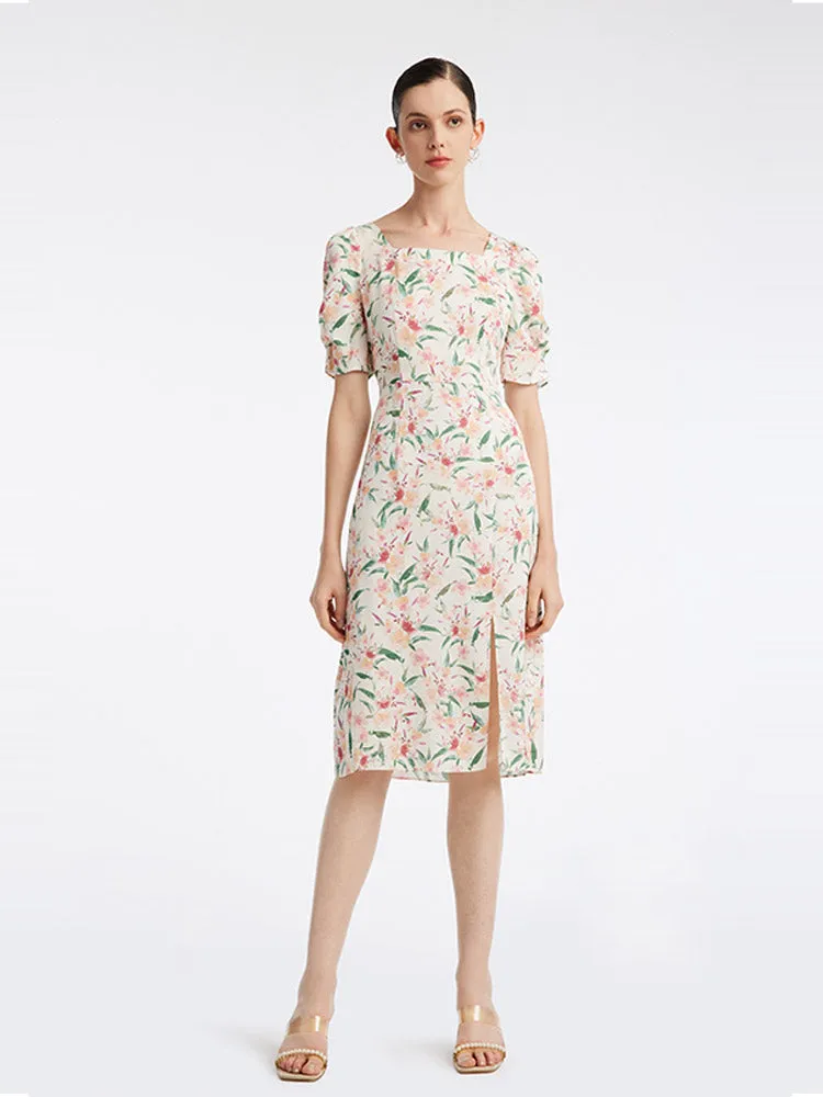 19 Momme Silk Floral Square Neck Midi Dress sold by Goelia