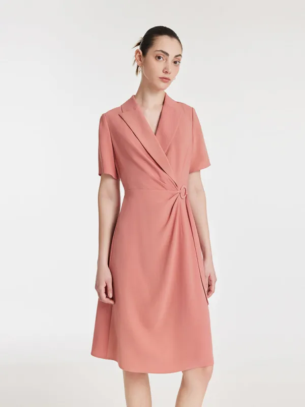 Acetate Gathered Waist Notched Lapel Women Mini Dress sold by Goelia