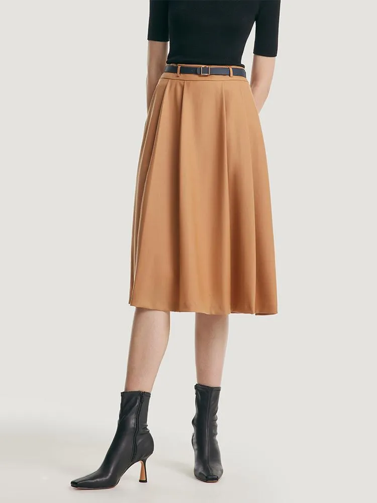 Worsted Woolen A-shaped Half Skirt With Leather Belt sold by Goelia product image thumbnail 4