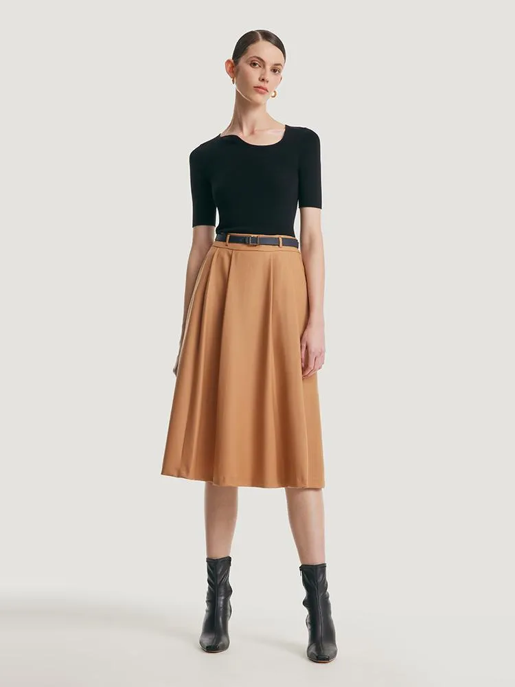 Worsted Woolen A-shaped Half Skirt With Leather Belt sold by Goelia product image thumbnail 3