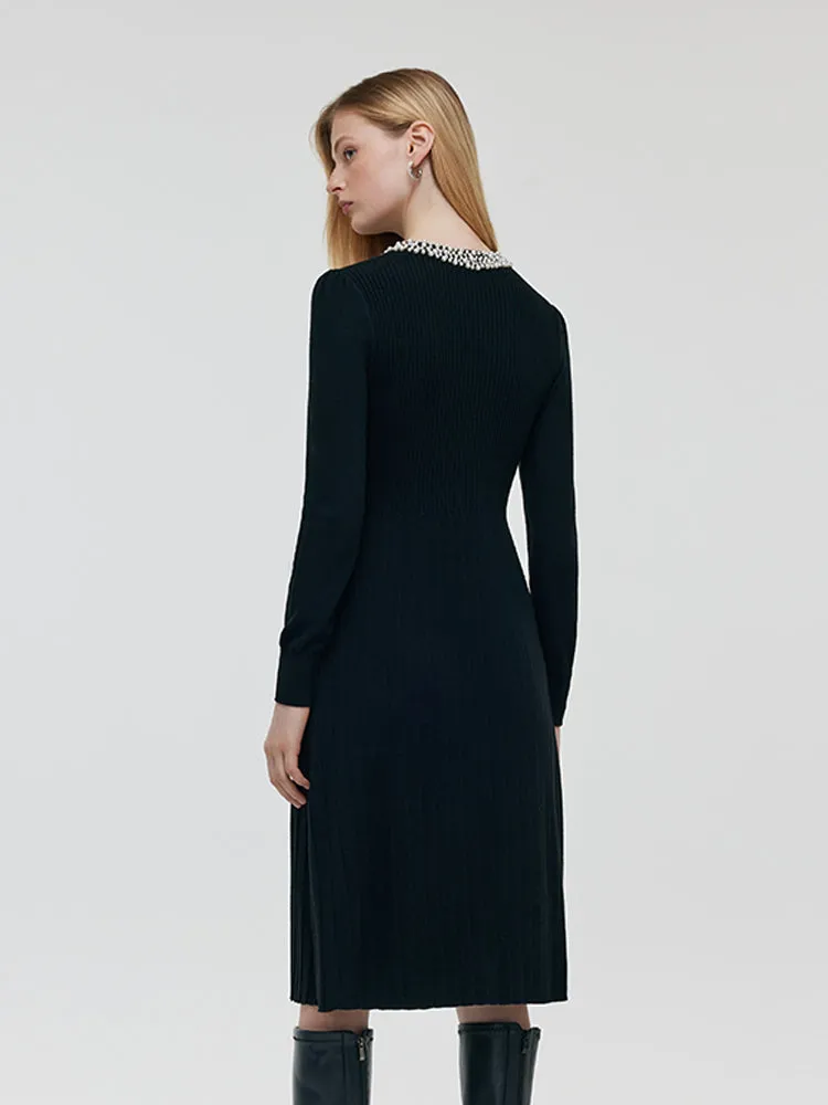 Wool Blend Beaded Neck Women Midi Dress sold by Goelia product image thumbnail 3