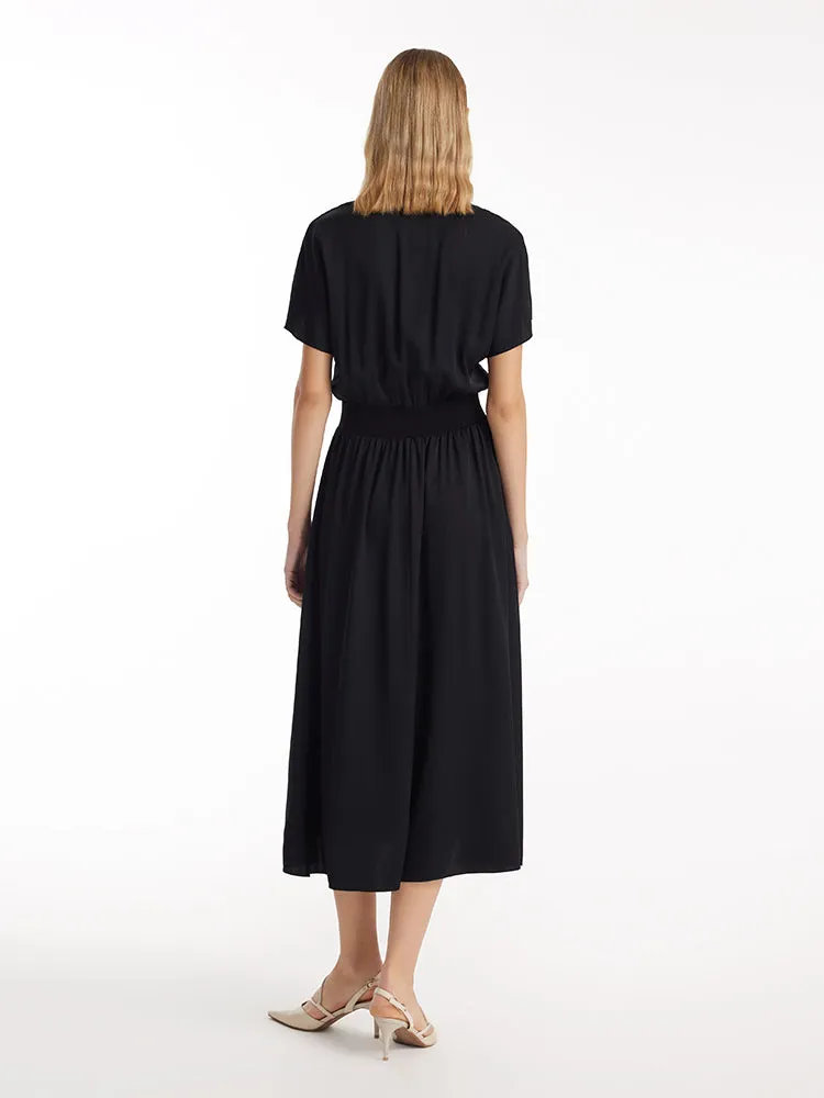 22 Momme Mulberry Silk Gathered Waist Women Midi Dress sold by Goelia product image thumbnail 5