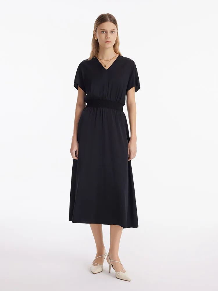22 Momme Mulberry Silk Gathered Waist Women Midi Dress sold by Goelia product image thumbnail 2