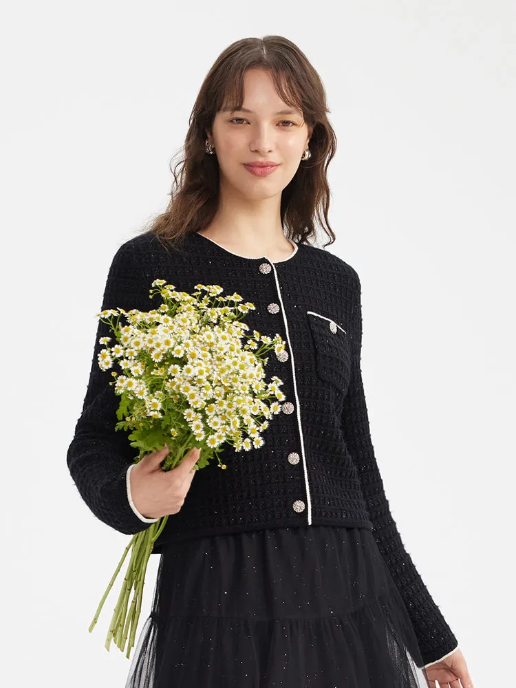 Wool-Blend Sequins Knitted Women Cardigan sold by Goelia