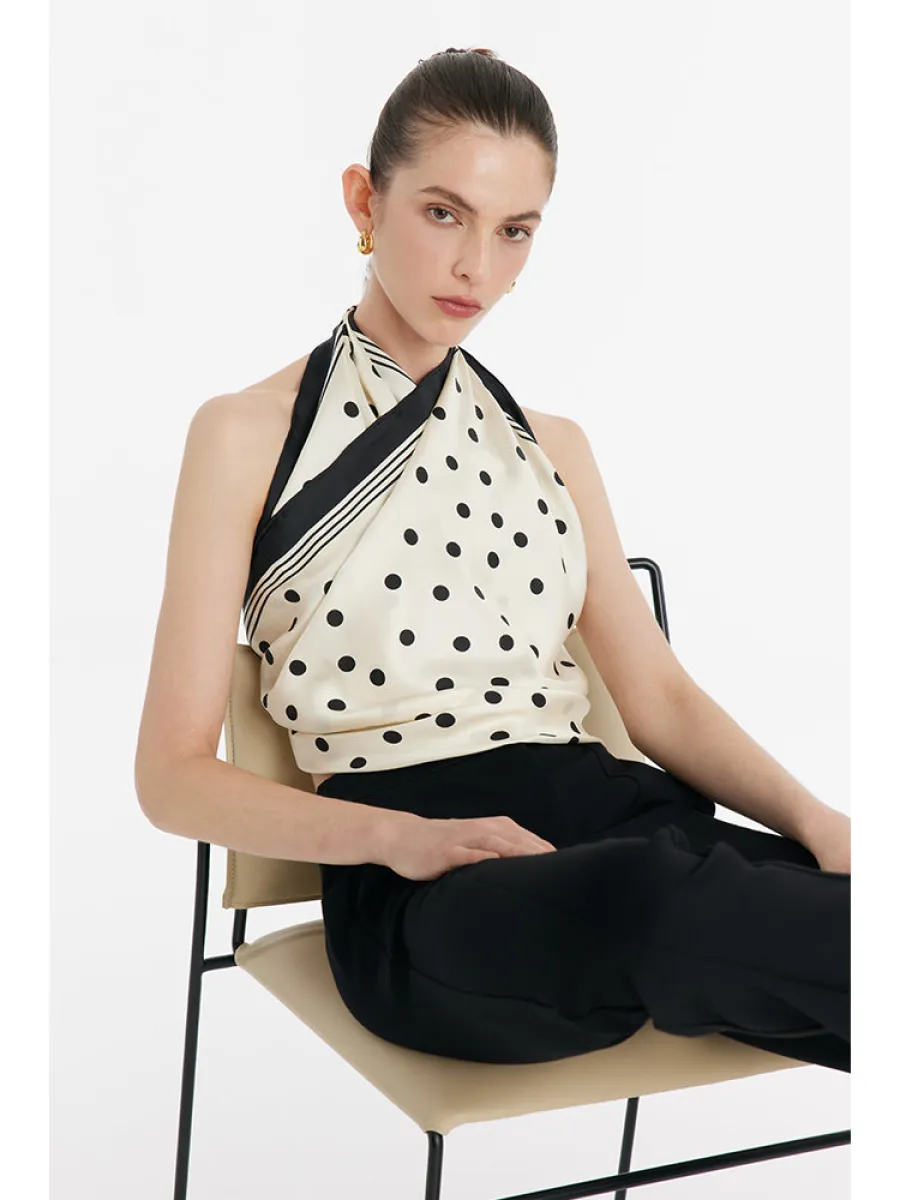 Polka Dots Printed 90 Square Pure Silk Scarf sold by Goelia