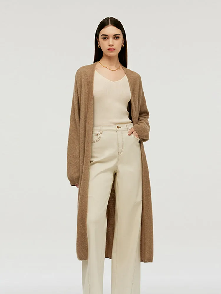 Light Camel Brushed Cashmere Long Women Cardigan sold by Goelia