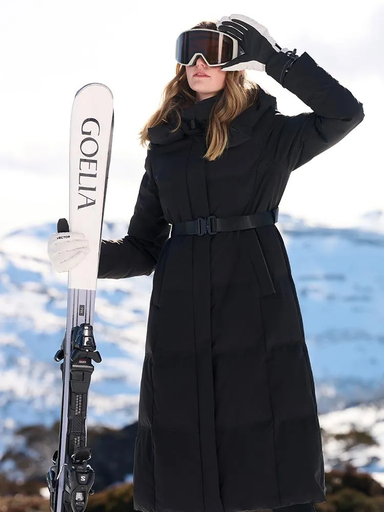 Hooded Gathered Waist Long Goose Down Garment With Belt sold by Goelia