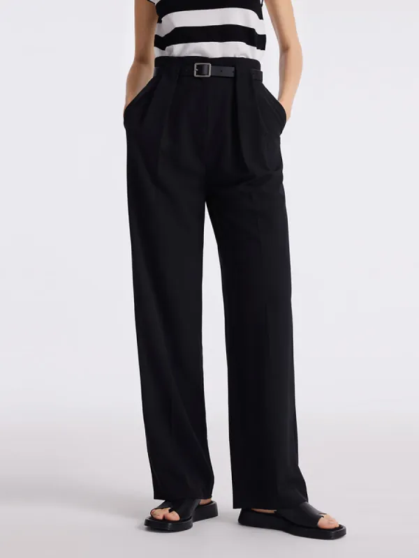 Straight Pleated Women Pants With Belt sold by Goelia