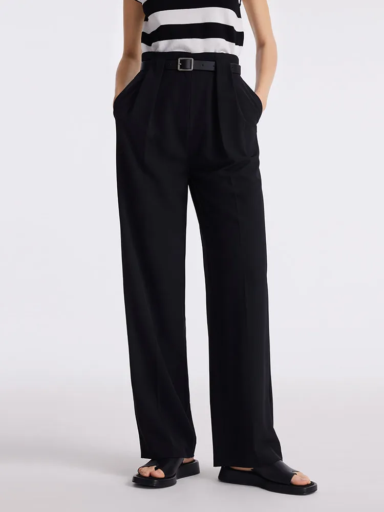 Straight Pleated Women Pants With Belt sold by Goelia