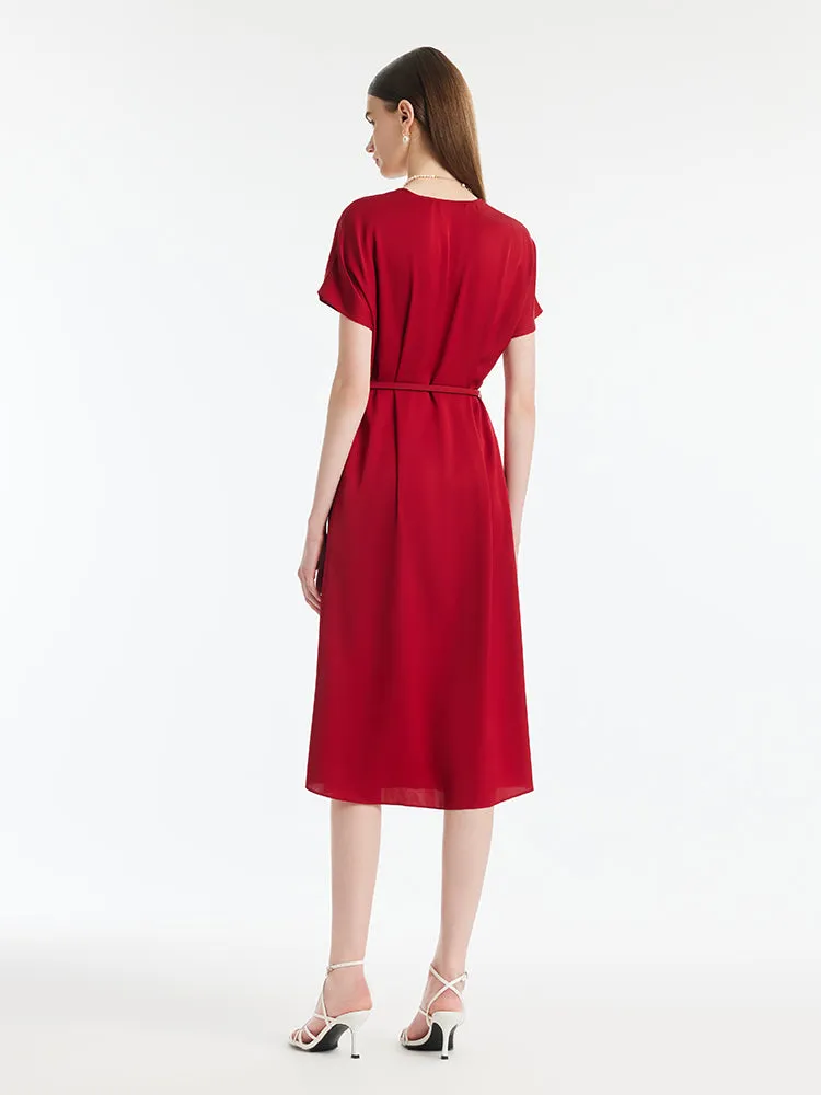 22 Momme Mulberry Silk V-Neck Women Midi Dress With Leather Belt sold by Goelia product image thumbnail 4