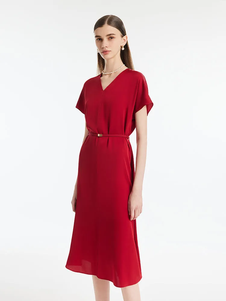 22 Momme Mulberry Silk V-Neck Women Midi Dress With Leather Belt sold by Goelia product image thumbnail 5