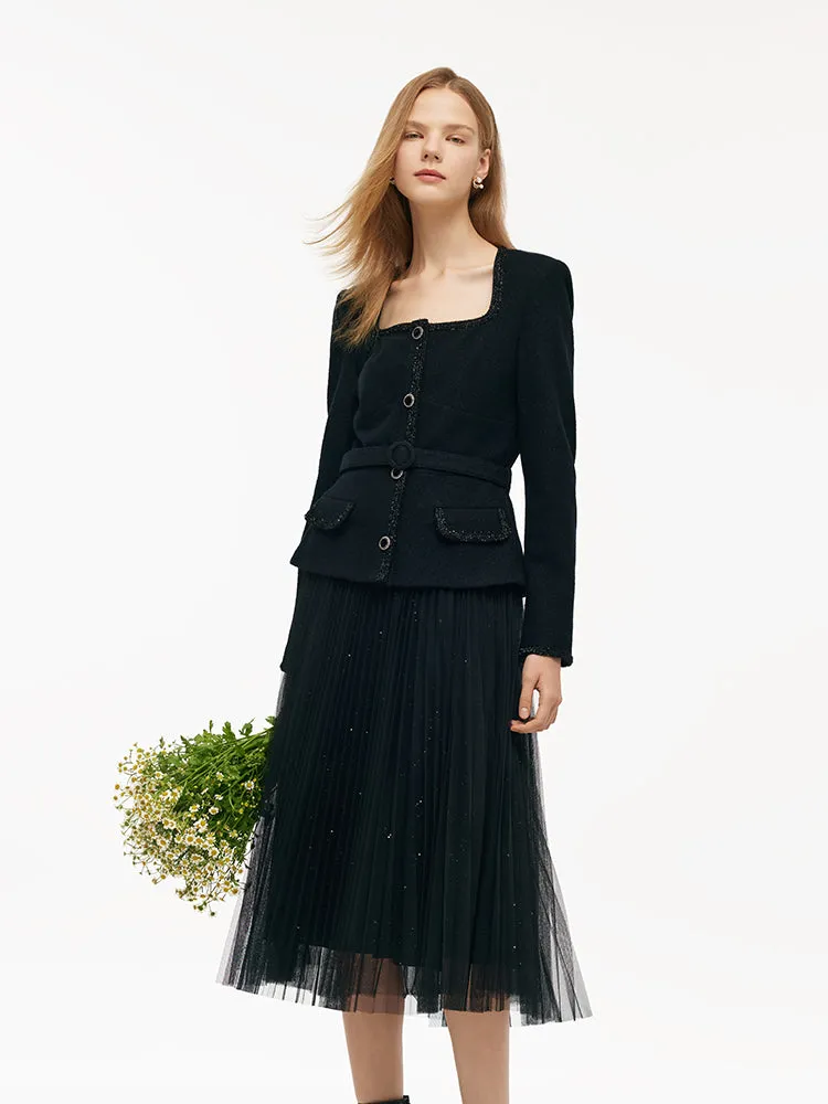 Wool Crop Jacket And Tulle Skirt Two-Piece Set With Belt sold by Goelia product image thumbnail 5