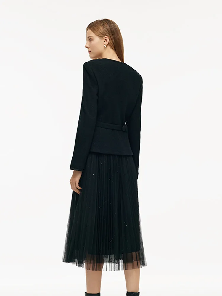 Wool Crop Jacket And Tulle Skirt Two-Piece Set With Belt sold by Goelia product image thumbnail 3