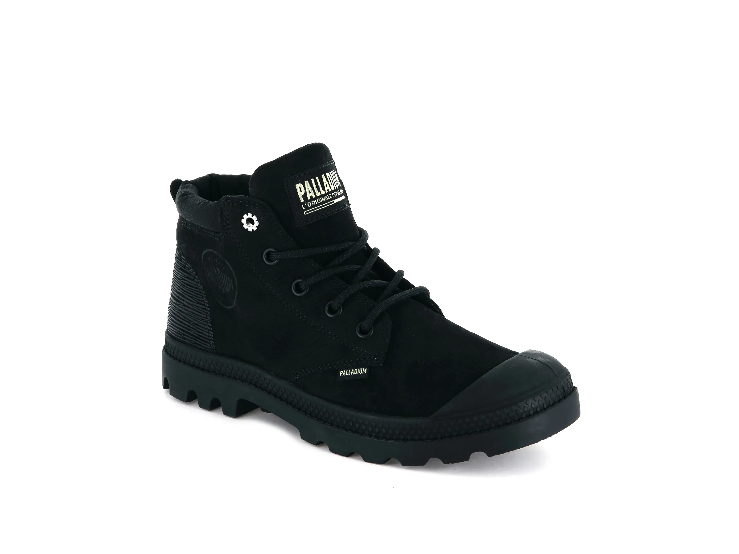 95561-035-M | WOMENS PAMPA LO CUFF LEATHER | BLACK/GREEN SHEEN sold by Palladium Boots product image thumbnail 2