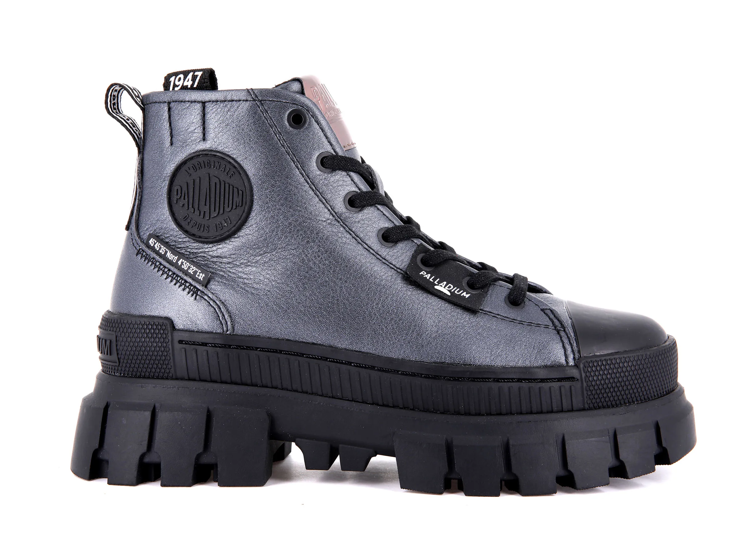 98354-086-M | REVOLT HI METAL | DARK SILVER sold by Palladium Boots