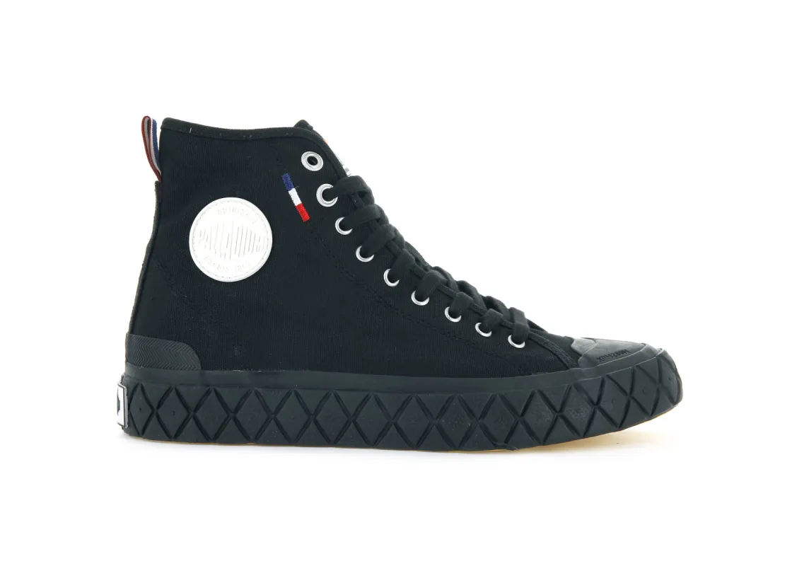 77015-008-M | PALLA ACE CANVAS MID | BLACK/BLACK sold by Palladium Boots
