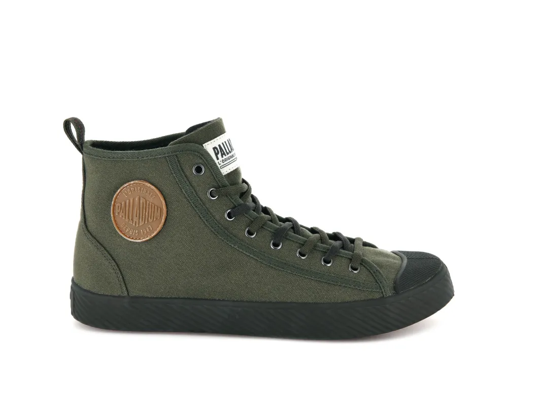 75956-327-M | PALLAPHOENIX MID CANVAS | OLIVE NIGHT/BELUGA sold by Palladium Boots