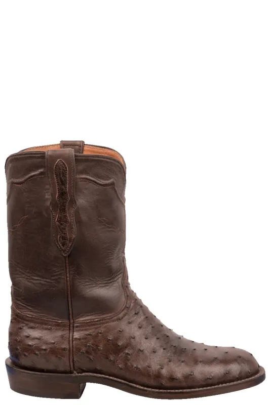 Black Jack Men's Full Quill Ostrich Roper Boots - Chocolate sold by Pinto Ranch