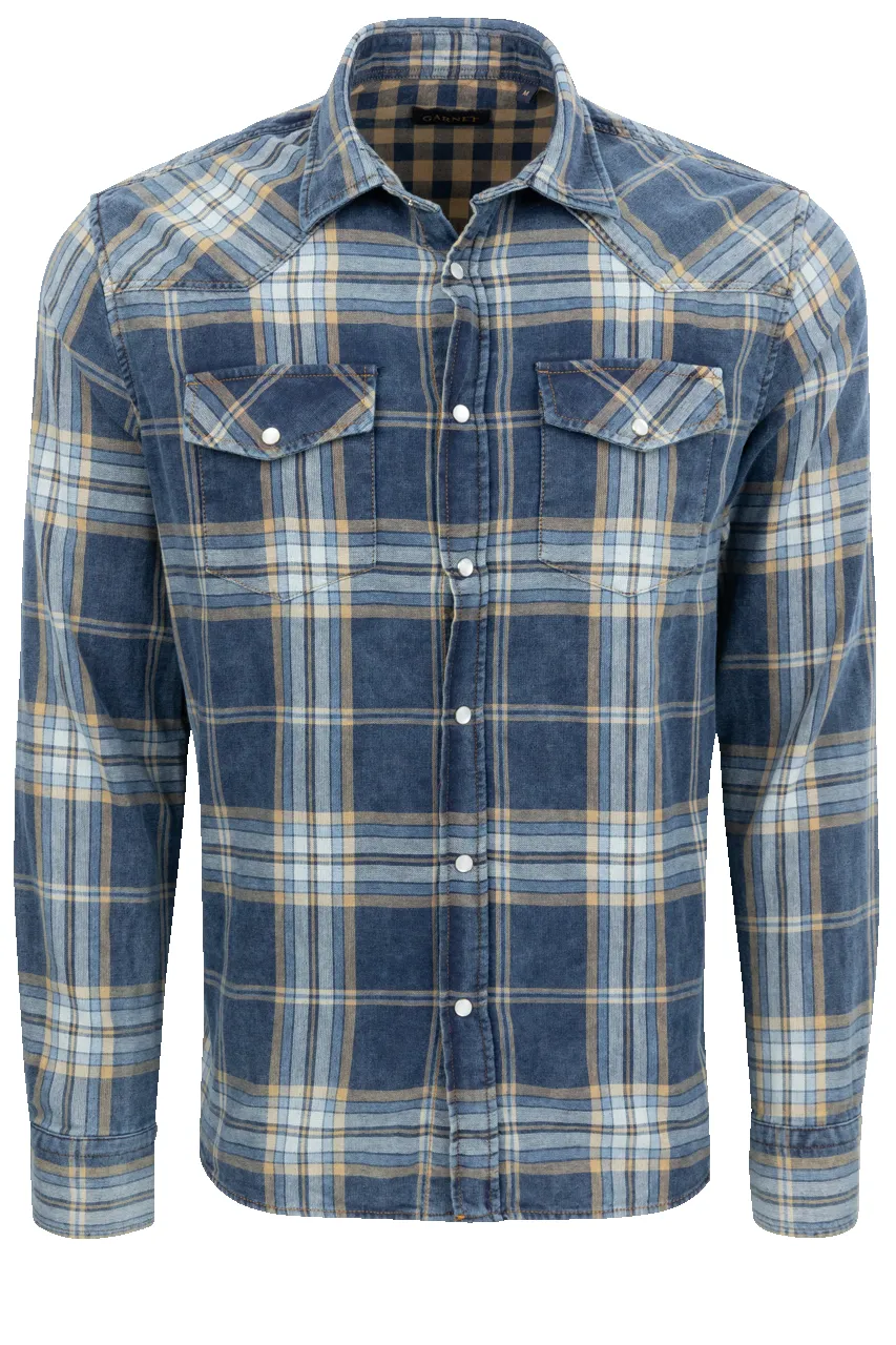 Garnet Snap Front Shirt - Indigo Plaid sold by Pinto Ranch