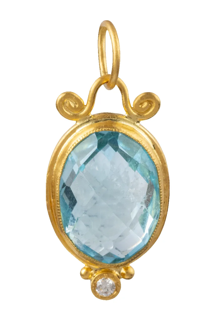 Blue Topaz & Diamond Round Pendant sold by Pinto Ranch