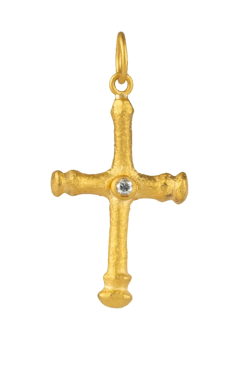 24K Yellow Gold & Diamond Cross Pendant sold by Pinto Ranch