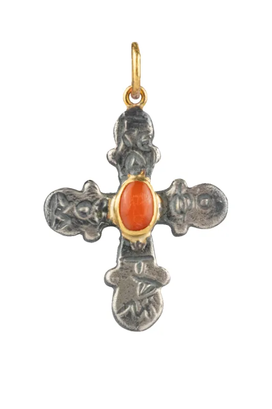 Coral & Silver Cross Pendant sold by Pinto Ranch
