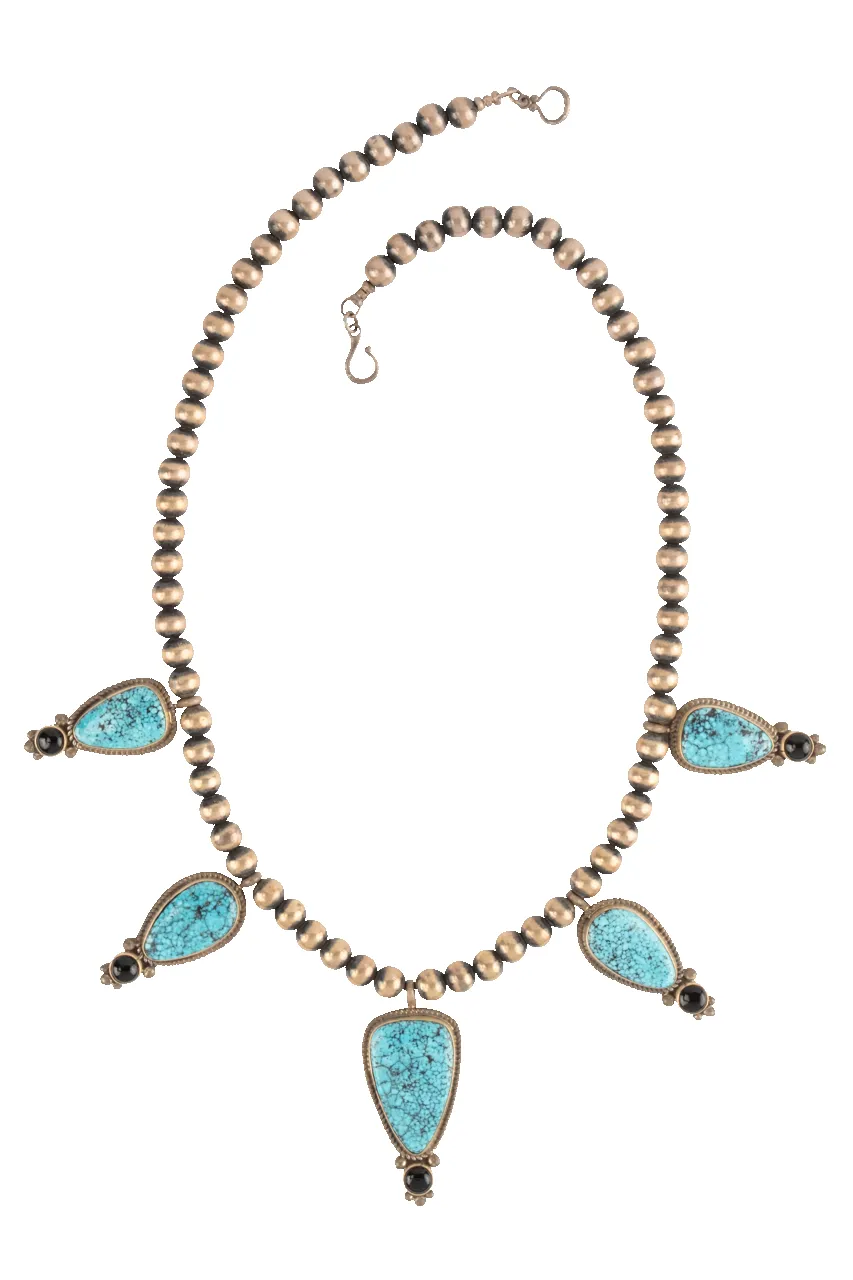 Black Onyx & Spiderweb Kingman Turquoise Necklace sold by Pinto Ranch