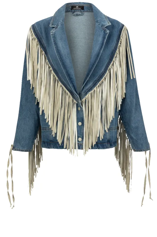Maverick's Classic Denim Fringe Jacket sold by Pinto Ranch