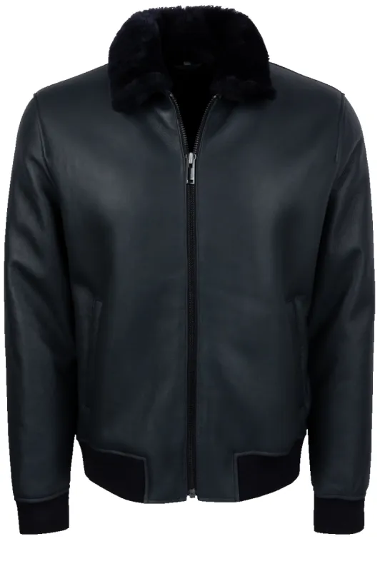 Pinto Ranch Navy Shearling Bomber Jacket sold by Pinto Ranch