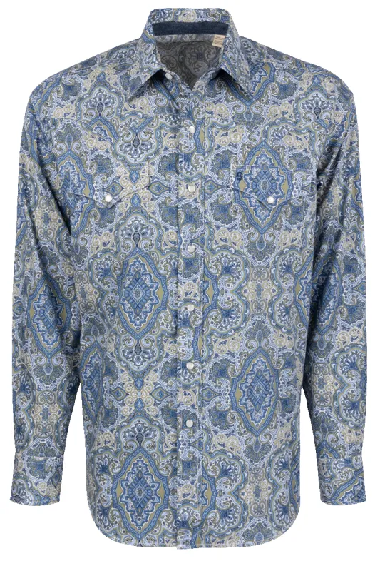 Stetson Men's Snap Front Shirt - Blue Marble Paisley sold by Pinto Ranch