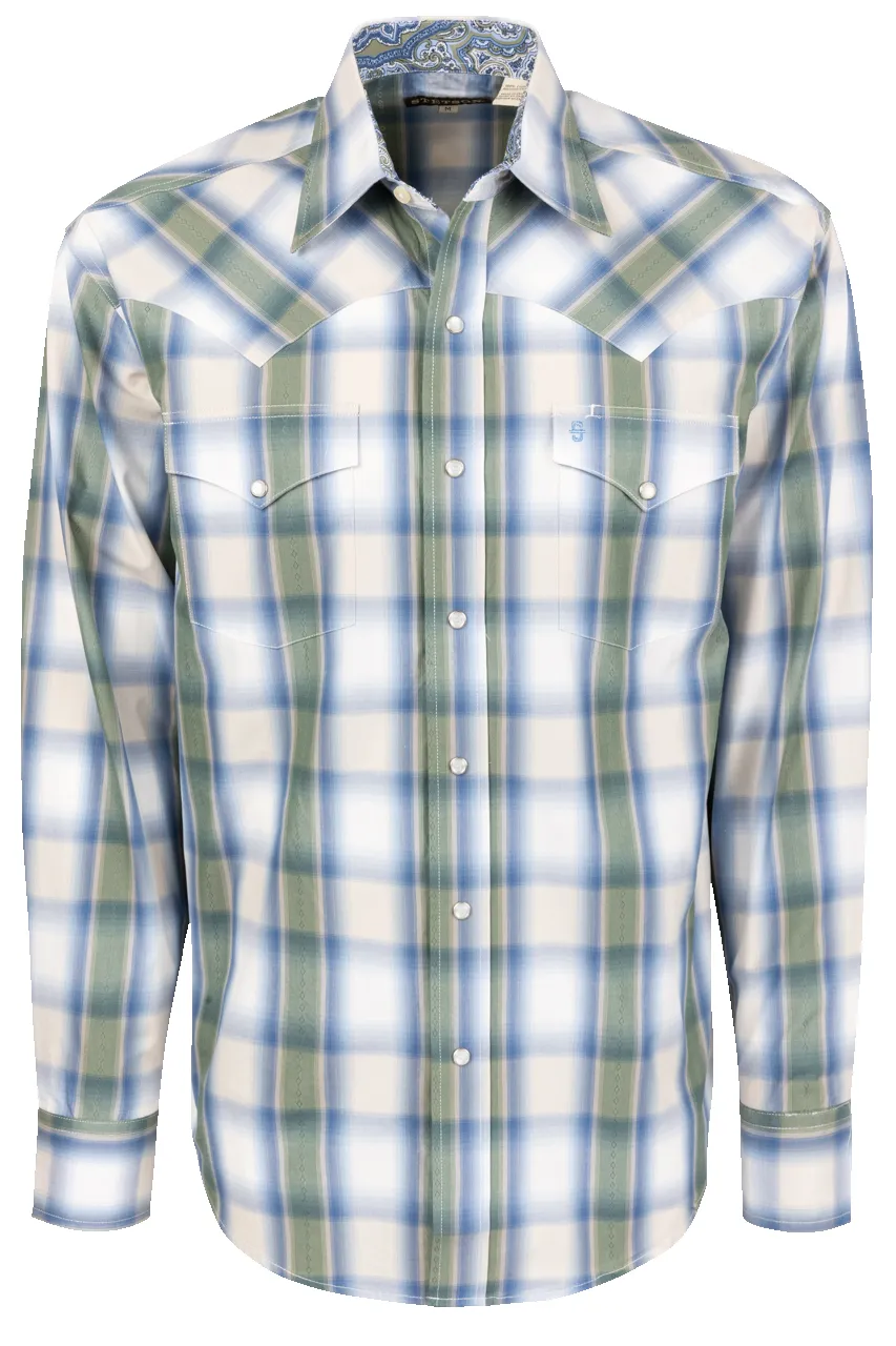 Stetson Men's Snap Front Shirt - Light Blue Plaid sold by Pinto Ranch