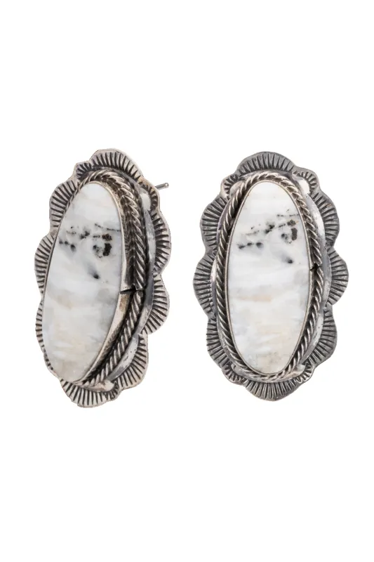 White Buffalo Turquoise Oval Earrings sold by Pinto Ranch