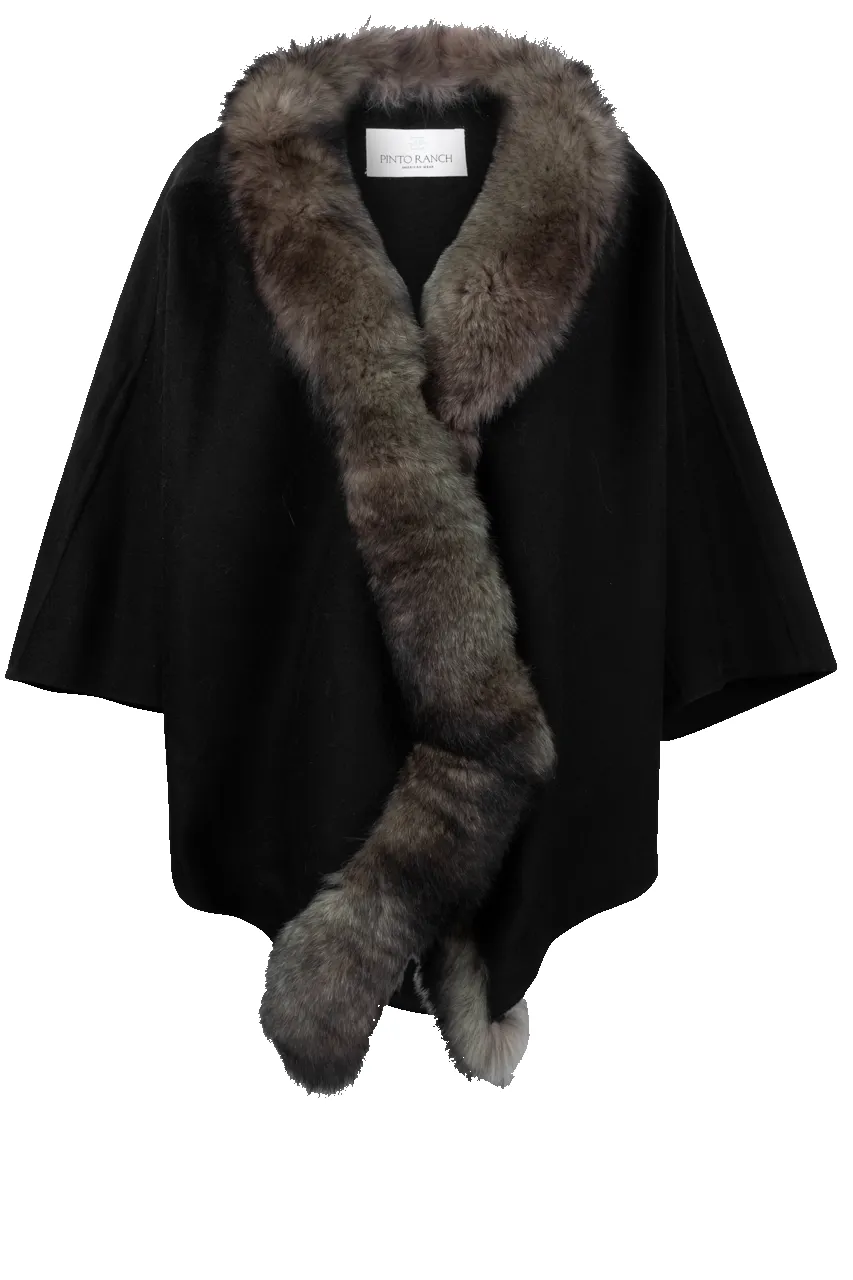 Pinto Ranch Cashmere & Fox Fur Cape - Black/Brown sold by Pinto Ranch