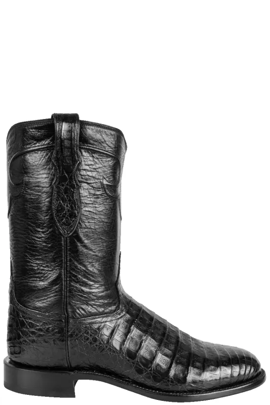 Tony Lama Caiman Belly Roper Boots - Black sold by Pinto Ranch