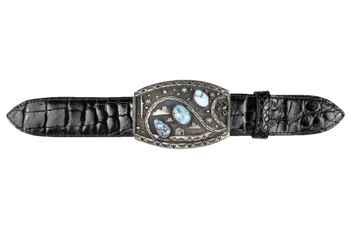 Diva Diamonds Tri-Stone Turquoise Trophy Buckle sold by Pinto Ranch