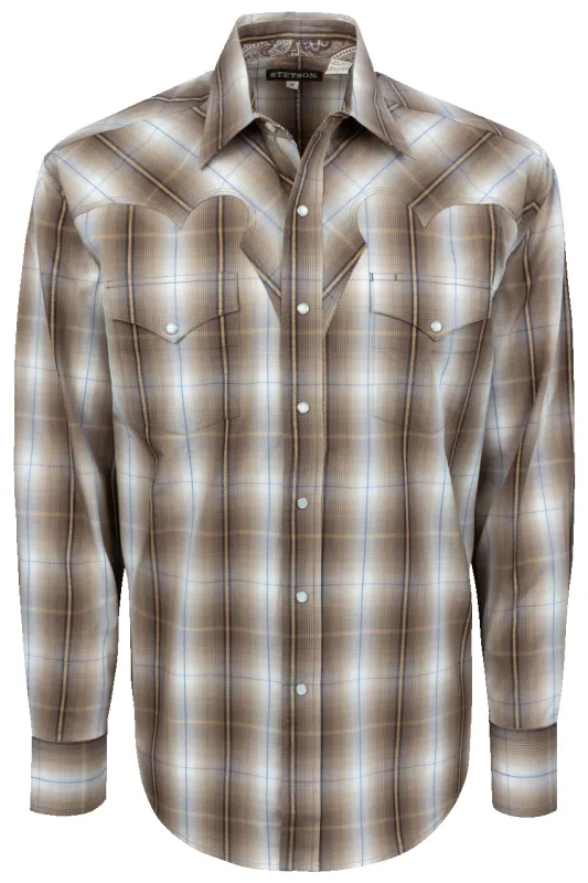 Stetson Men's Plaid Snap Front Shirt - Sand sold by Pinto Ranch