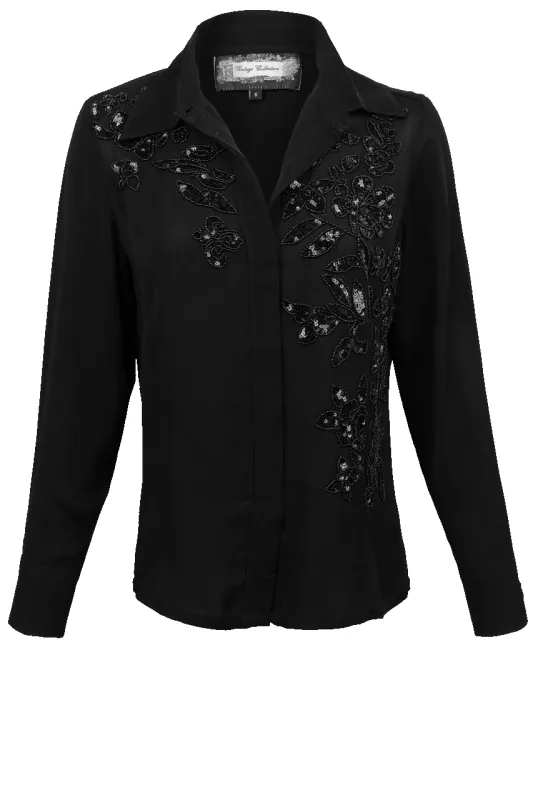 Vintage Collection Black Sequin Blouse made by Pinto Ranch
