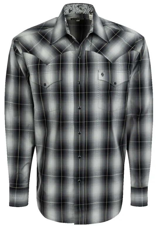 Stetson Men's Ombre Plaid Snap Front Shirt - Coal sold by Pinto Ranch