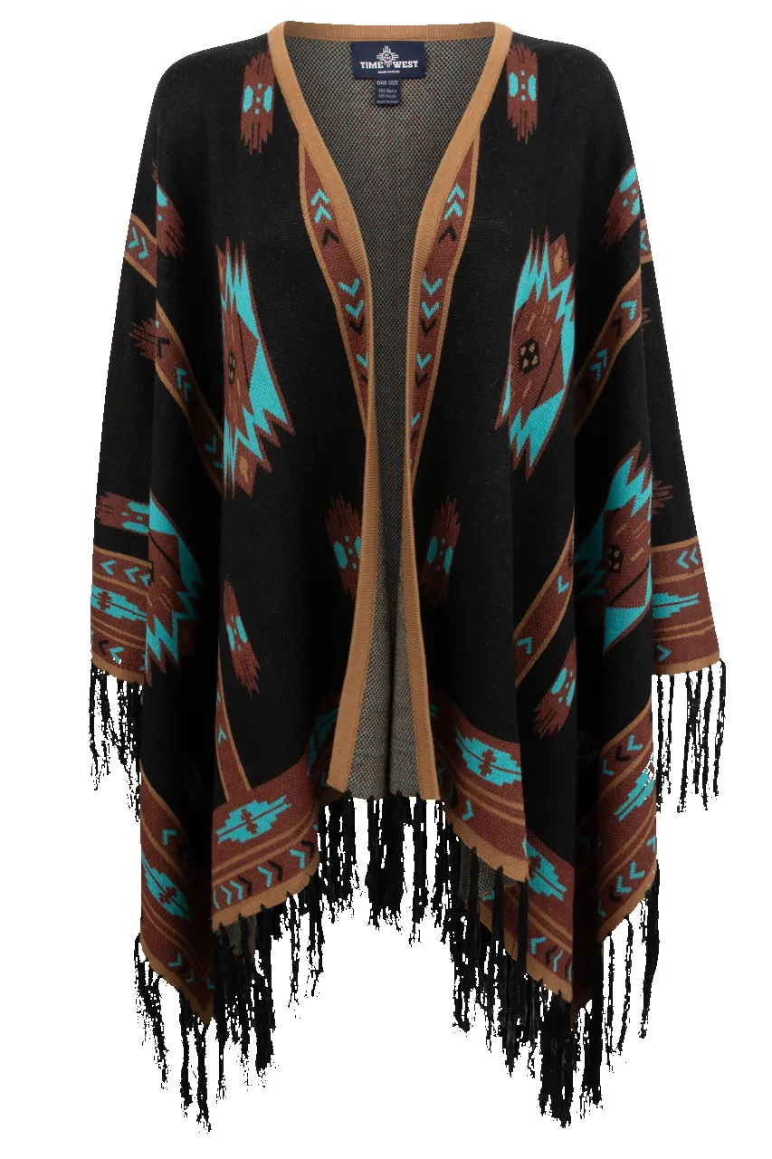 Time of the West Aztec Print Cape - Black sold by Pinto Ranch