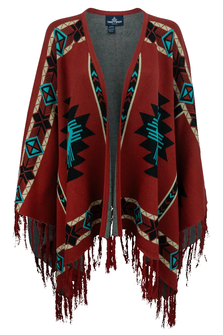 Time of the West Aztec Print Cape - Red sold by Pinto Ranch