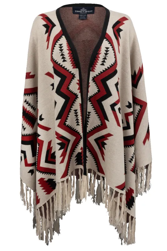 Time of the West Aztec Print Cape - Ivory sold by Pinto Ranch