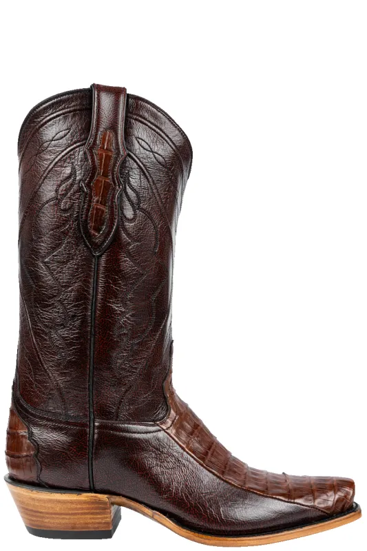 Tony Lama Caiman & Goat Cowboy Boots - Black Cherry sold by Pinto Ranch